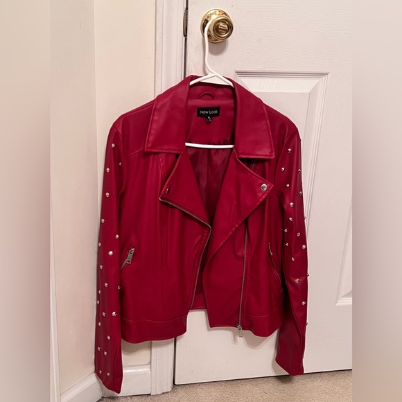 Leather Spike Studded Red Leather Jacket - Picture 3 of 10